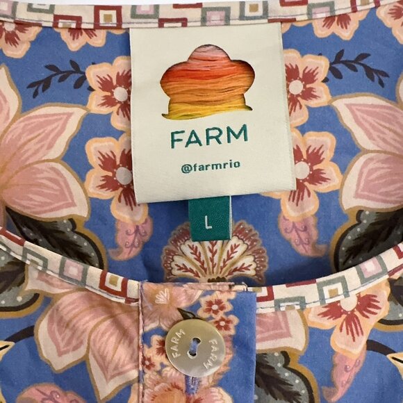 Farm Rio Blue Superbloom Tapestry Organic Cotton Mini Dress Like New - Picture 4 of 8